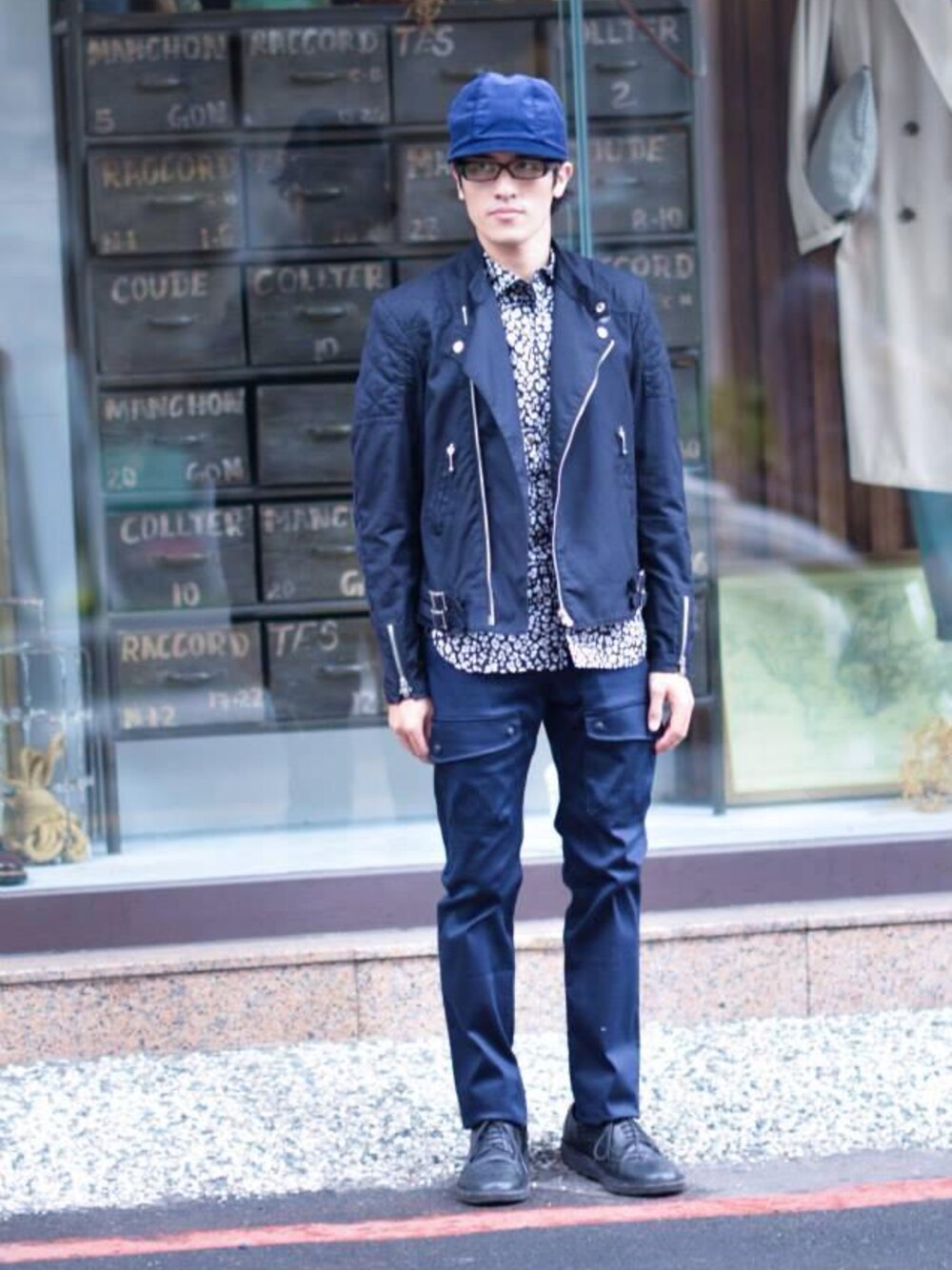 「JUNYA WATANABE MAN、junya watanabe、BilBO、oqLiq、lewis」｜「oqLiqのoqLiq  / Hunting leopard blouses（シャツ/ブラウス、ブラック系）」を使った、oqLiqさん（メンズ・170cm）の春コーディネートの1枚目の写真