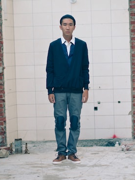 「oqLiq（オークリック）のアイテム（シューズ）」を使った、oqLiqさん（メンズ・181cm）の冬コーディネート