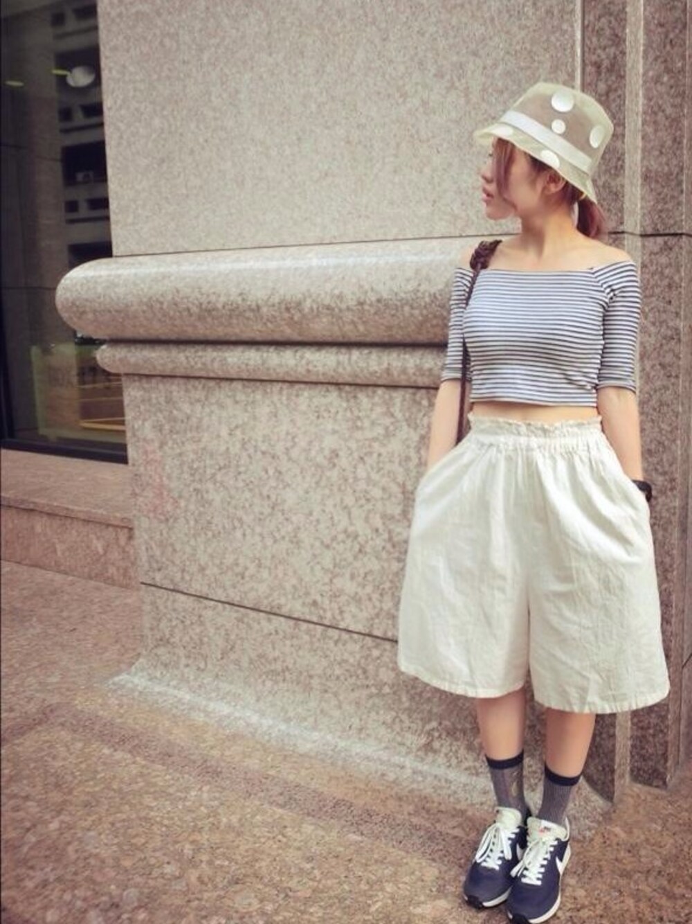 「NIKE、snidel、Taiwan、TAIPEI、Fujin Tree、sugri」｜「BEAMS BOYの★NIKE / エアテイルウインド（スニーカー、ブラック系）」を使った、machicocoさん（レディース・100cm）の春コーディネートの1枚目の写真