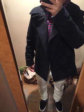 「TOMMY（トミー）のアイテム（ピーコート）」を使った、Yoo￣／さん（メンズ・164cm）の冬コーディネート