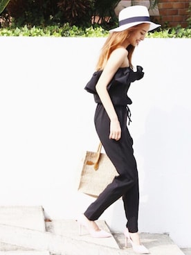 「アイテム（つなぎ/オールインワン）」を使った、Schwe Amourさん（レディース・160cm）の夏コーディネート