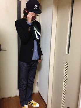 「Adam Kimmel×Carhart（アダムキメルカケルカーハート）のアイテム（テーラードジャケット）」を使った、すだちさん（メンズ・183cm）の冬コーディネート