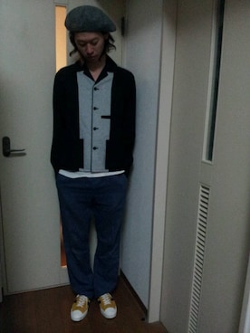 「Gauntlets（ガントレッツ）のアイテム（ハンチング/ベレー帽）」を使った、すだちさん（メンズ・183cm）の冬コーディネート