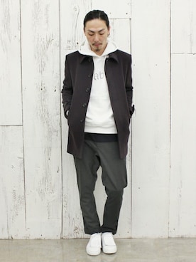 「Lui's（ルイス）のアイテム（ステンカラーコート）」を使った、Lui's PRESS 井原さん（メンズ・178cm）の秋コーディネート