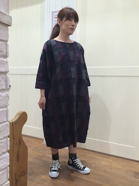 「tumugu（ツムグ）のアイテム（ワンピース、パープル系）」を使った、かおりさん（レディース・153cm）の秋コーディネート