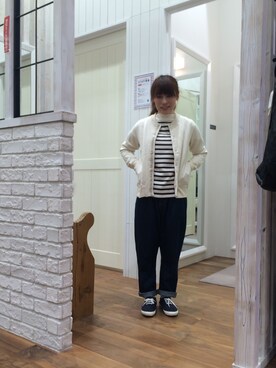 「NATURAL LAUNDRY（ナチュラルランドリー）のアイテム（ブルゾン、ベージュ系）」を使った、かおりさん（レディース・153cm）の秋コーディネート