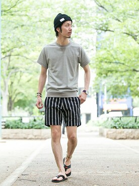 「URBAN RESEARCH（アーバンリサーチ）のアイテム（ニットキャップ/ビーニー）」を使った、shibataniさん（メンズ・180cm）の夏コーディネート