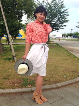 「ひざ丈スカート」｜「アイテム（帽子）」を使った、MIYUKIさん（レディース・166cm）の春コーディネート
