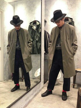 「LEMAIRE（ルメール）のアイテム（ステンカラーコート）」を使った、tatさん（メンズ・173cm）の秋コーディネート