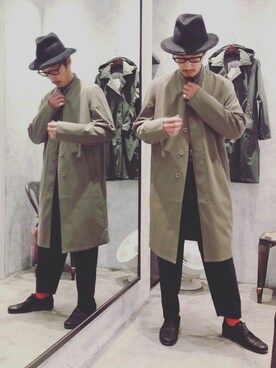 「LEMAIRE（ルメール）のアイテム（ステンカラーコート）」を使った、tatさん（メンズ・173cm）の秋コーディネート