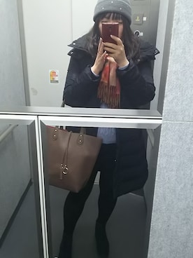 「サックスブルー」｜「アイテム（ダウンジャケット/コート）」を使った、ayako.oさん（レディース・157cm）の冬コーディネート