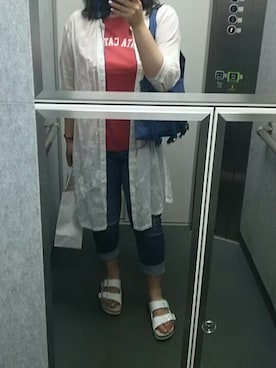 「メチャカリ」｜「アイテム（Tシャツ/カットソー）」を使った、ayako.oさん（レディース・157cm）の夏コーディネート