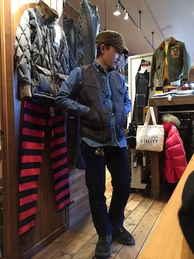 「FREEWHEELERS（フリーホイーラーズ）のアイテム（トップス）」を使った、HOOPERさん（メンズ・168cm）の冬コーディネート