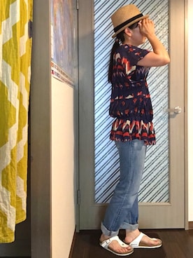 「MANNINE（マンナイン）のアイテム」を使った、enonoさん（レディース・157cm）の夏コーディネート