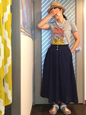 「North Object（ノースオブジェクト）のアイテム（スカート）」を使った、enonoさん（レディース・157cm）の夏コーディネート