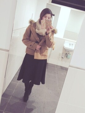 「NICE CLAUP（ナイスクラップ）のアイテム（ダッフルコート）」を使った、sayakaさん（レディース・156cm）の秋コーディネート
