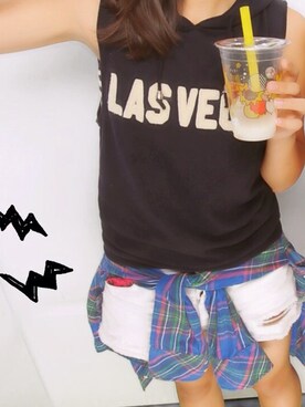 「LIGHT ON THE PATH（ライトオンザパス）のアイテム（トップス）」を使った、miyuさん（レディース・159cm）の夏コーディネート