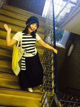 「3色コーデ」｜「アイテム（ハンチング/ベレー帽）」を使った、hanasaeさん（レディース・166cm）の夏コーディネート