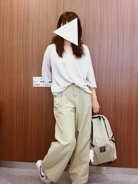「marimekko（マリメッコ）のアイテム（バックパック/リュック、ベージュ系）」を使った、maoさん（レディース・155cm）の春コーディネート