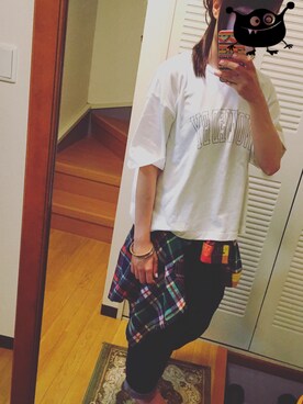 「niko and...（ニコアンド）のアメリカ綿ロゴワイドＴシャツ【niko and ...】（Tシャツ/カットソー）」を使った、yansan.さん（レディース・162cm）の春コーディネート