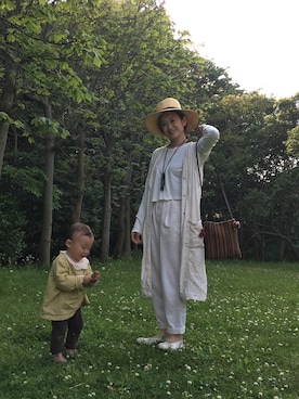 「麦わら帽子」｜「アイテム（その他アウター）」を使った、トトトさん（レディース・152cm）の春コーディネート
