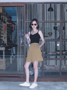 「アイテム（キャミソール、ブラック系）」を使った、MOONCATさん（レディース・163cm）の夏コーディネート