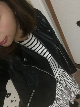 「working style」｜「アイテム（ライダースジャケット）」を使った、tarosさん（レディース・153cm）の冬コーディネート