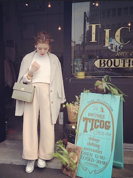 「ticog（ティコグ）のアイテム（ジャケット/アウター）」を使った、ticogさん（レディース・157cm）の春コーディネート