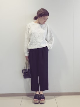 「ticog（ティコグ）のアイテム（スラックス）」を使った、ticogさん（レディース・157cm）の夏コーディネート
