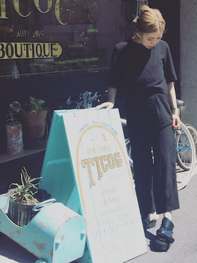 「ticog（ティコグ）のアイテム（つなぎ/オールインワン）」を使った、ticogさん（レディース・157cm）の春コーディネート