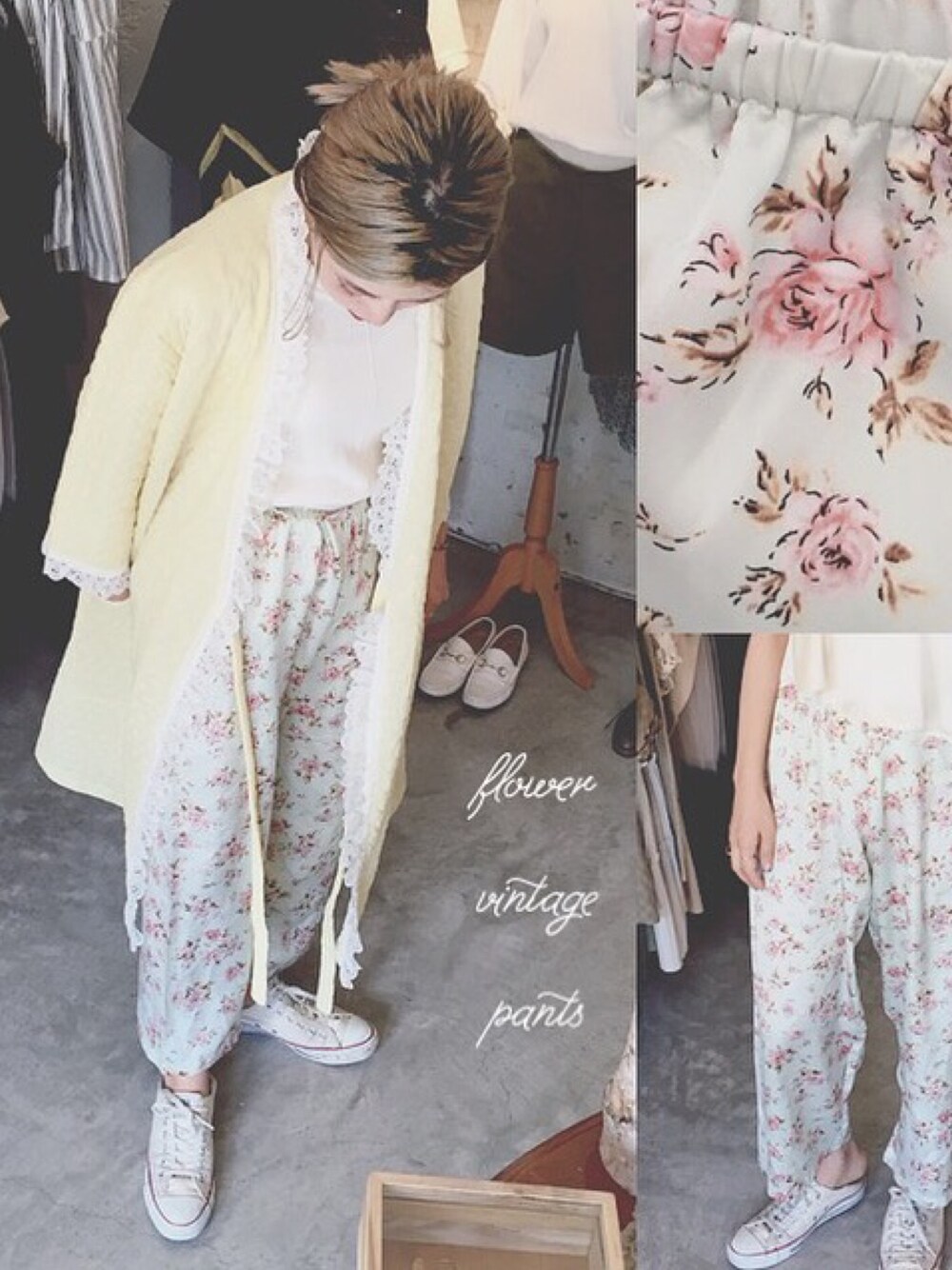 「vintage、パステル、サーマル」｜「VINTAGEのアイテム（その他パンツ、グリーン系）」を使った、ticogさん（レディース・157cm）の秋コーディネートの1枚目の写真
