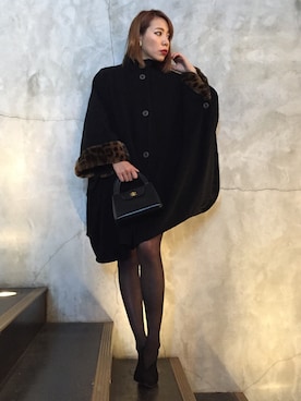「VINTAGE（ヴィンテージ）のアイテム（ポンチョ）」を使った、__maki__さん（レディース・167cm）の冬コーディネート