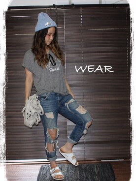 「nﾟ 44（ナンバーヨンジュウヨン）のアイテム（バッグ）」を使った、yuniさん（レディース・155cm）の夏コーディネート