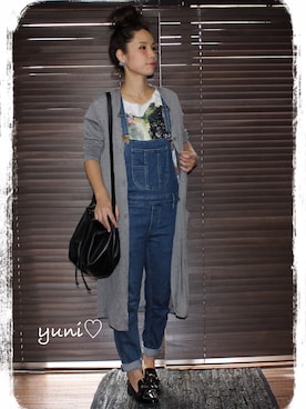「made in HEAVEN（メイドインヘブン）のアイテム（オールインワン・サロペット）」を使った、yuniさん（レディース・155cm）の秋コーディネート