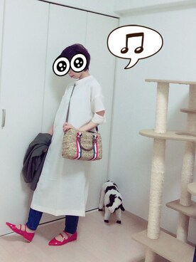 「niko and...（ニコアンド）のオリジナル ミニラインテープカゴバッグ【niko and...】（かごバッグ）」を使った、Piiccaさん（レディース・154cm）の春コーディネート