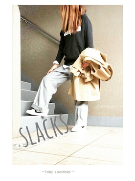 「スウェット×シャツ」｜「アイテム（トレンチコート）」を使った、m.mさん（レディース・158cm）の冬コーディネート