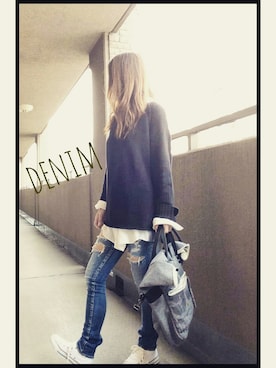 「黒ニット」｜m.mさん（レディース・158cm）の冬コーディネート