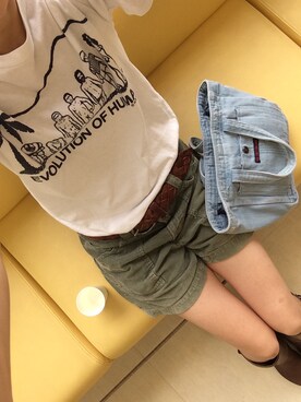 「AIGLE（エーグル）のCHANTEBELLE / シャンタベル（レインシューズ、ブラウン系）」を使った、まーさん（レディース・162cm）の夏コーディネート