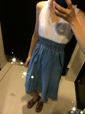 「HOME' UNDERWEAR（ホームズアンダーウェアー）のアイテム（キャミソール、ホワイト系）」を使った、まーさん（レディース・162cm）の夏コーディネート