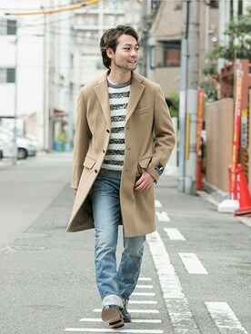 「URBAN RESEARCH（アーバンリサーチ）のアイテム（チェスターコート）」を使った、yukihigashiuraさん（メンズ・172cm）の秋コーディネート