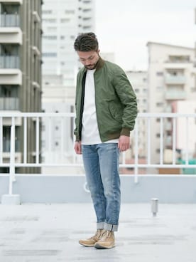 「URBAN RESEARCH（アーバンリサーチ）のアイテム（MA-1）」を使った、yukihigashiuraさん（メンズ・172cm）の春コーディネート