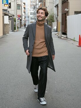 「URBAN RESEARCH（アーバンリサーチ）のアイテム（チェスターコート）」を使った、yukihigashiuraさん（メンズ・172cm）の秋コーディネート