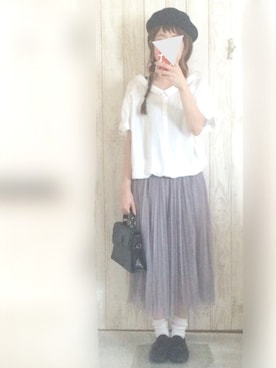 「おさげ」｜「アイテム（ハンチング/ベレー帽）」を使った、KORO☺︎さん（レディース・152cm）の夏コーディネート