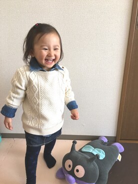 「アイテム（タイツ/ストッキング、ブルー系）」を使った、ricoooさん（キッズ・80cm）の冬コーディネート