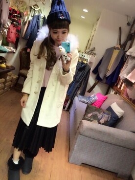 「アイテム（ダッフルコート、ホワイト系）」を使った、Yami miteさん（レディース・158cm）の冬コーディネート