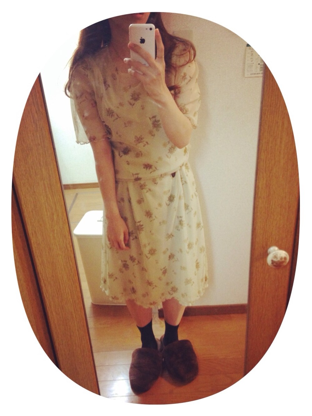 「古着、ワンピース、シースルー」｜「花柄シースルーワンピ （ワンピース、グリーン系）」を使った、さちこさん（レディース・152cm）の夏コーディネートの1枚目の写真