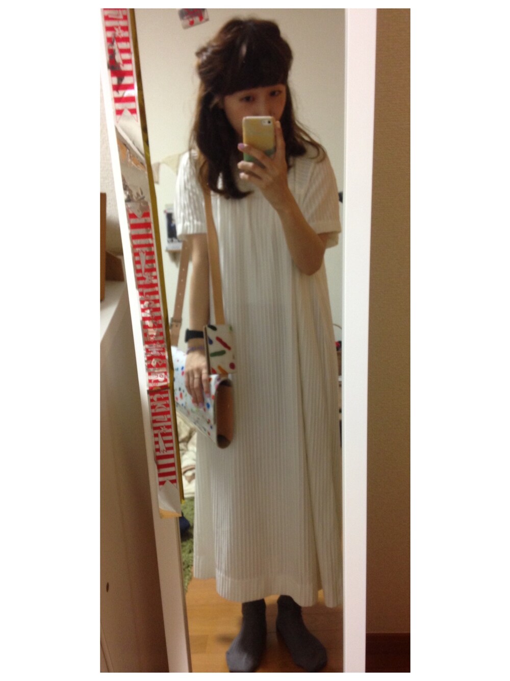 「ワンピース、古着屋、i nou」｜「i nouのアイテム（ワンピース、ホワイト系）」を使った、さちこさん（レディース・152cm）の夏コーディネートの1枚目の写真