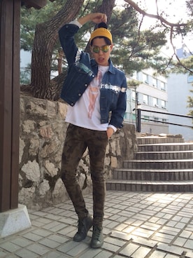 「TOPMAN（トップマン）のアイテム（ニットキャップ/ビーニー）」を使った、최호천さん（メンズ・186cm）の夏コーディネート