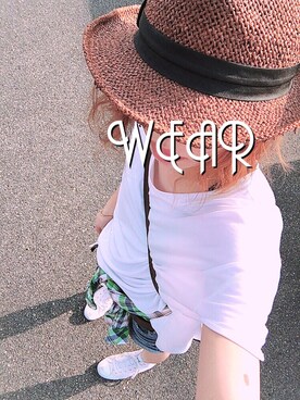「HVC（エイチブイシー）のアイテム（帽子）」を使った、manaさん（レディース・164cm）の夏コーディネート