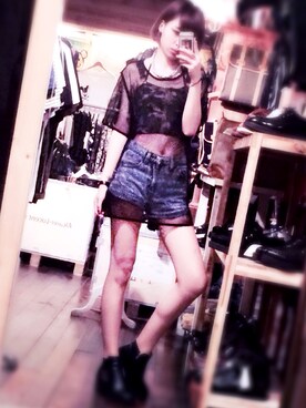 「網狀T（Tシャツ/カットソー、ブラック系）」を使った、Qiuyunさん（レディース・170cm）の春コーディネート